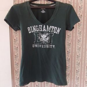 Binghamton University Green v-neck tshirt